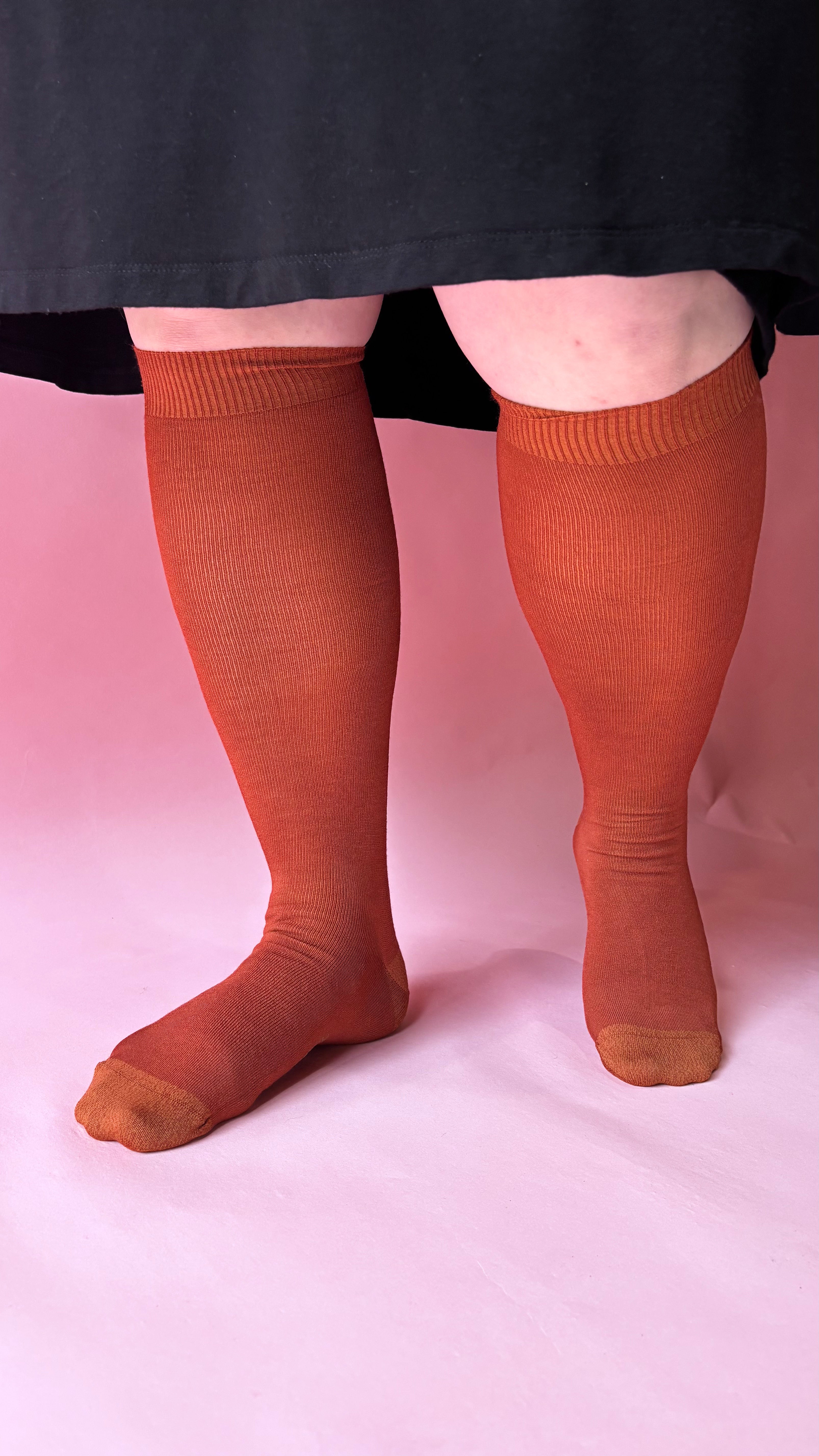 Wide Calf Merino Wool Women's Knee High Socks in Terracotta - Aussie Made