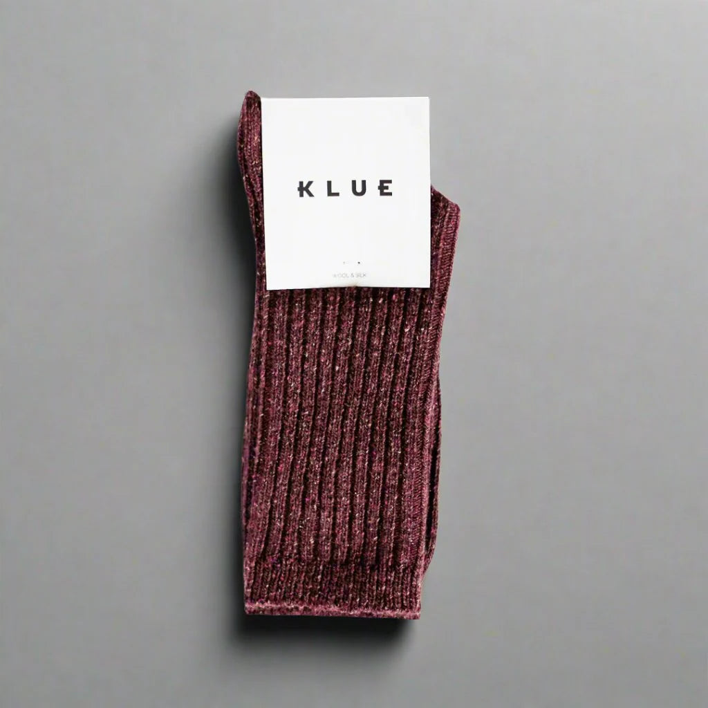 Silk and Wool Blend Socks - Star Dust on Burgundy