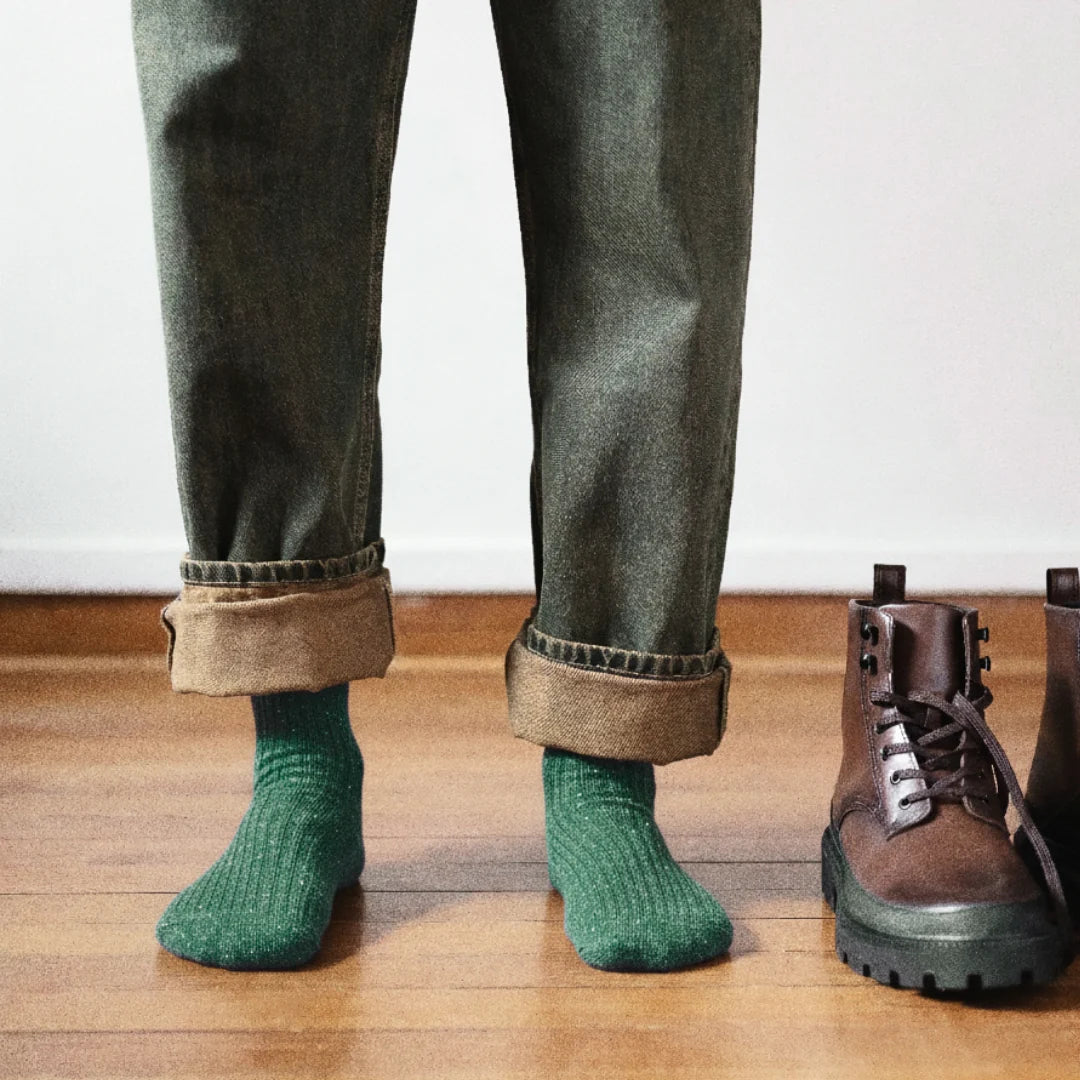 Silk and Wool Blend Socks - Star Dust on Dark Green