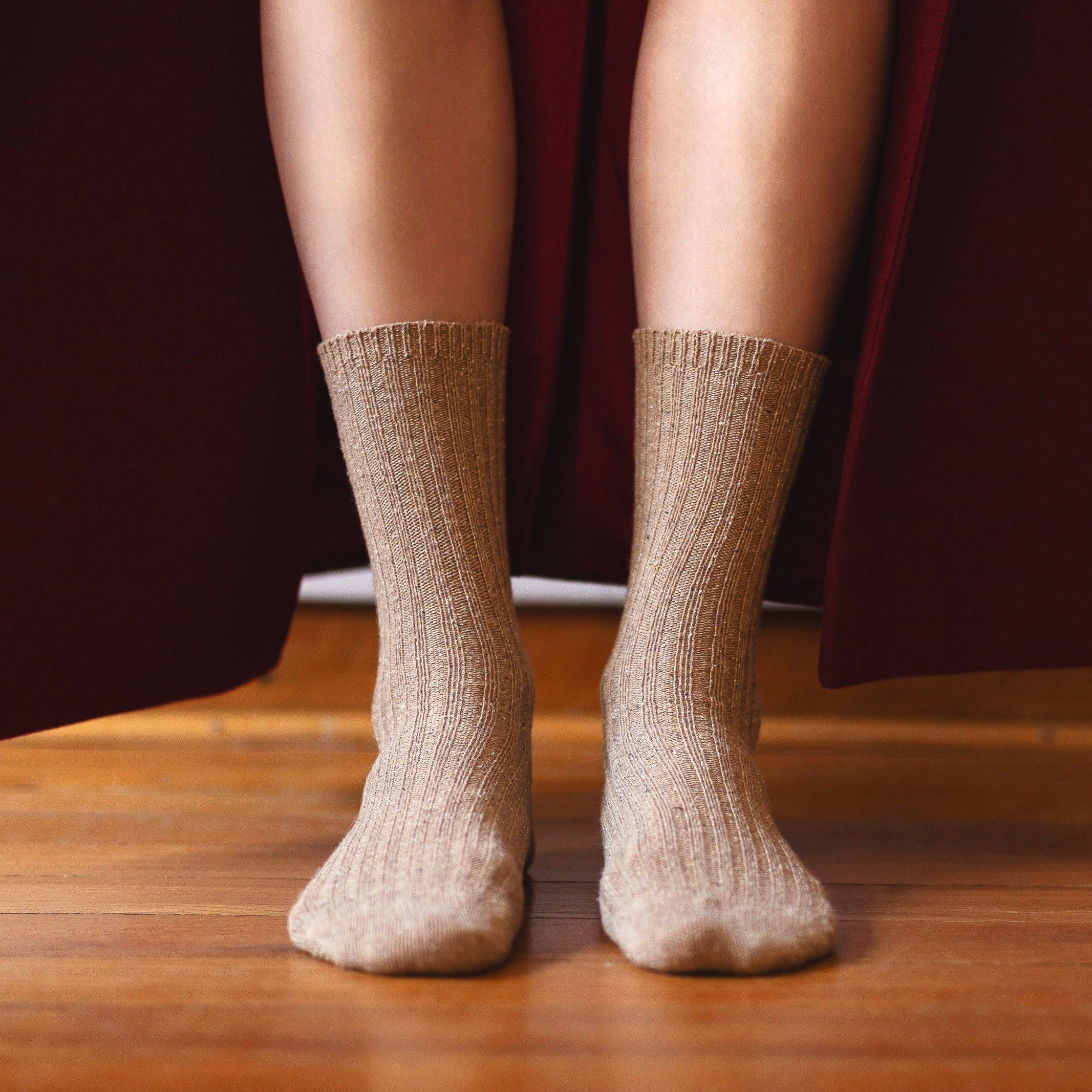 Silk and Wool Blend Socks - Star Dust on Beige