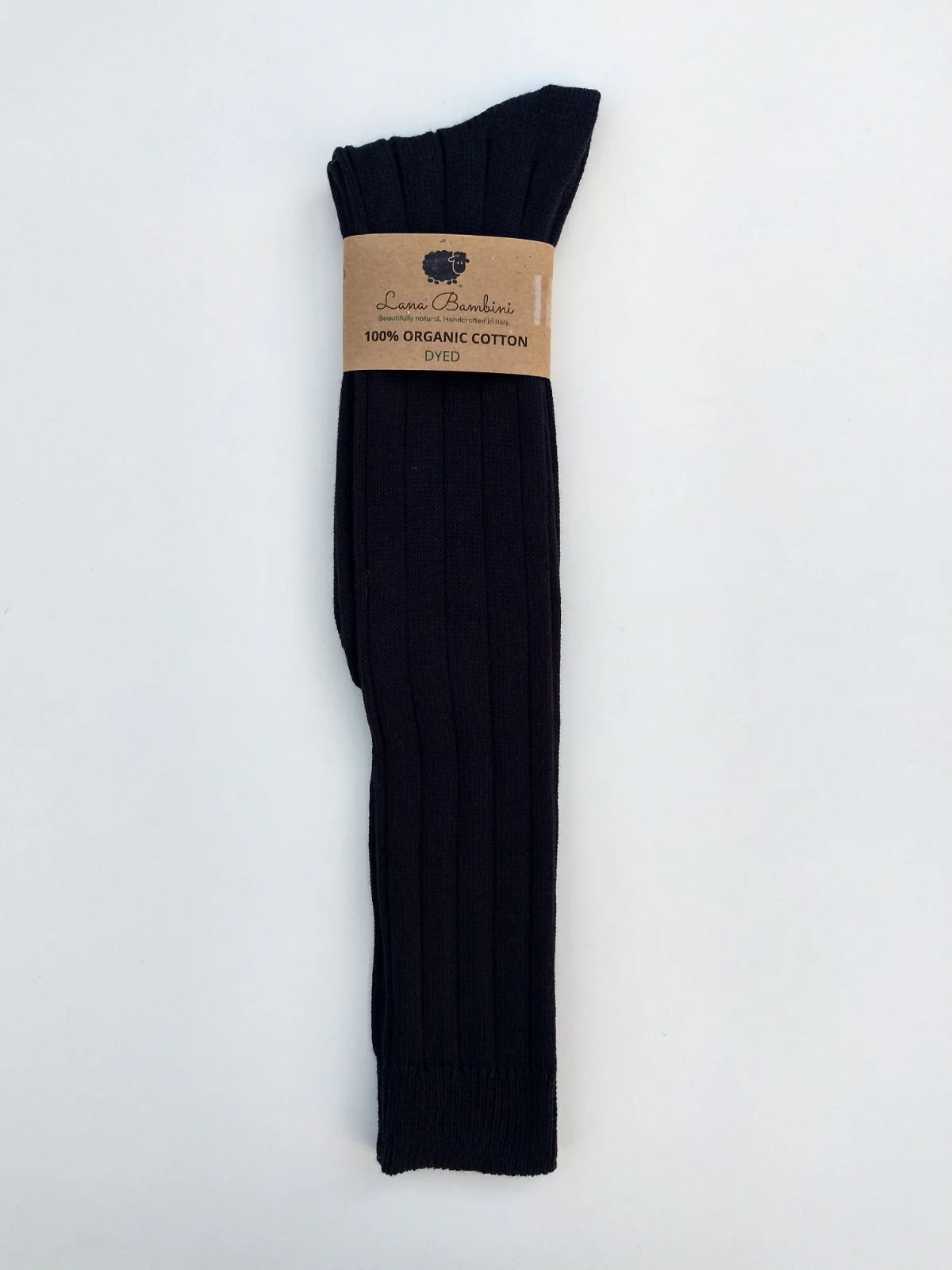 NAVY sock with a brown label on a white background