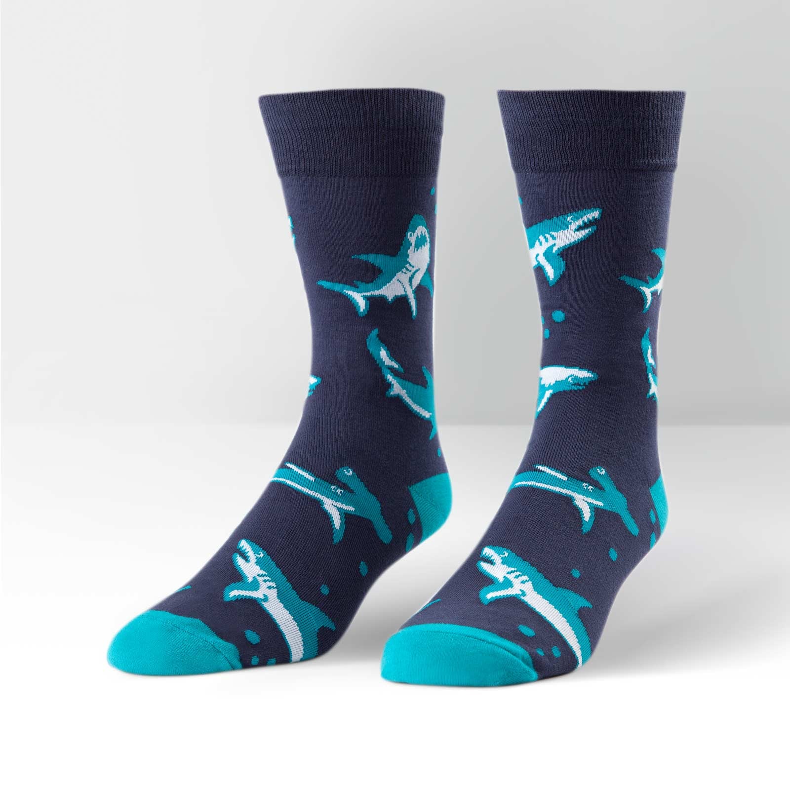 Navy socks with shark pattern