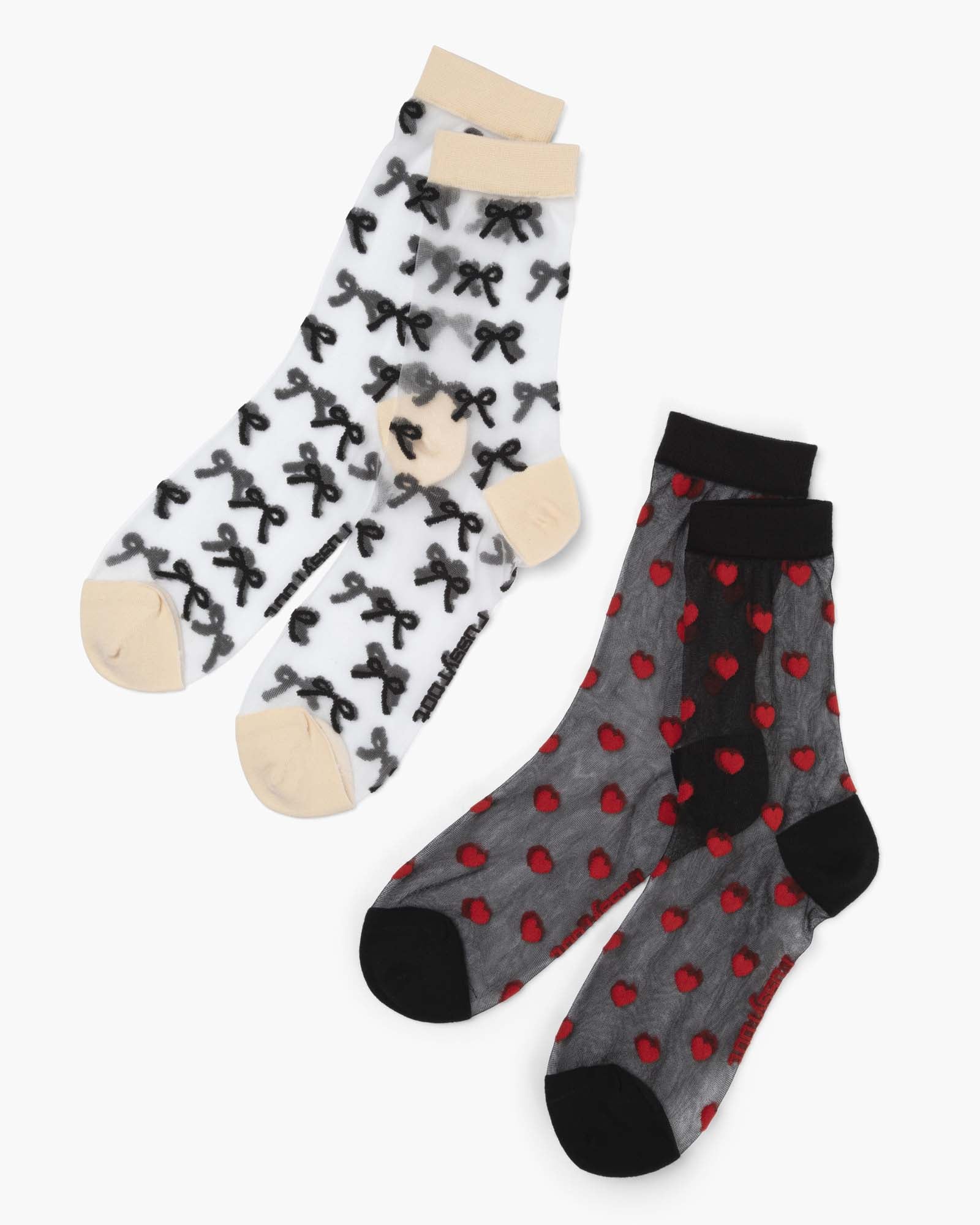 Bow & Heart Sheer Quarter Socks - 2Pk