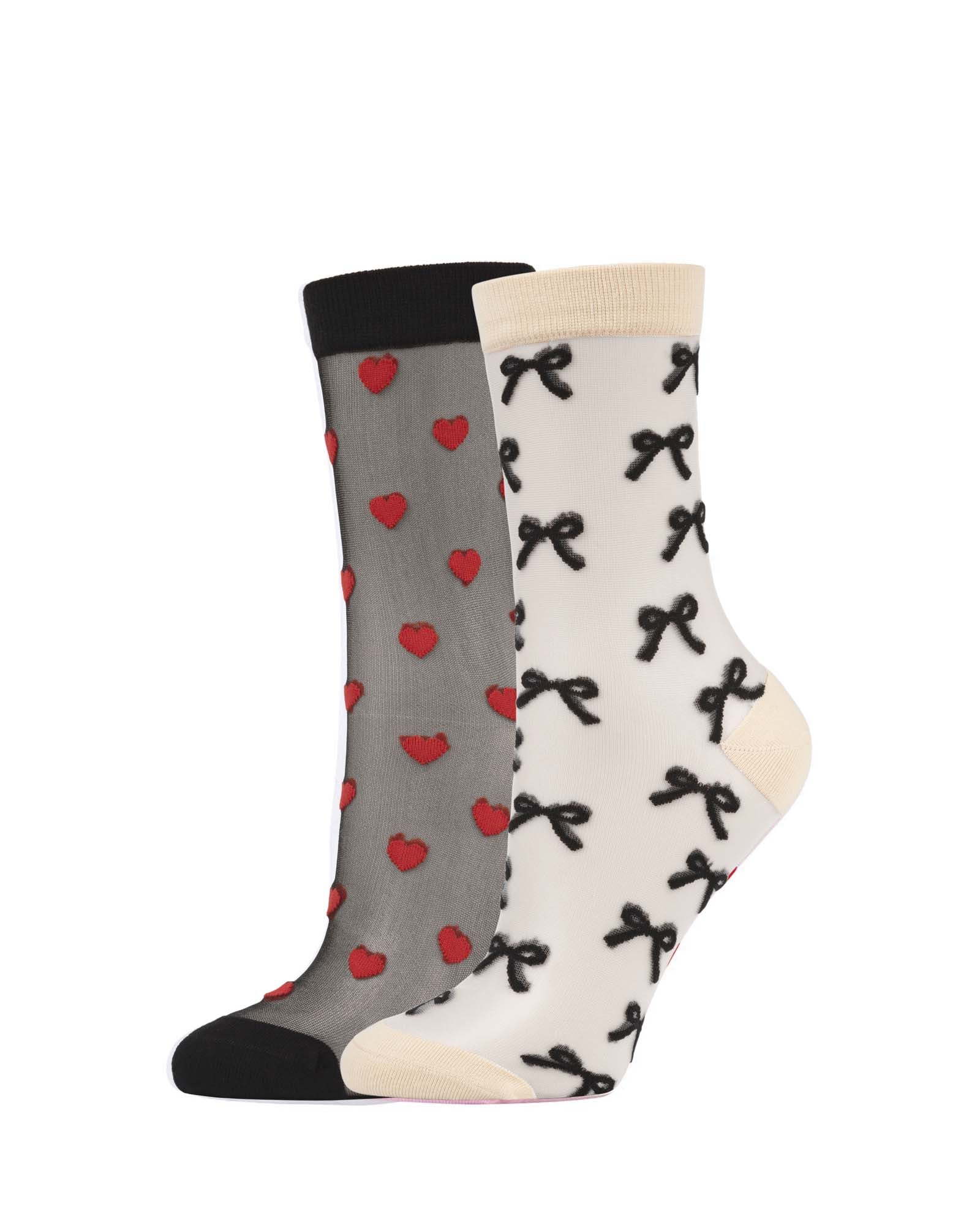 Bow & Heart Sheer Quarter Socks - 2Pk