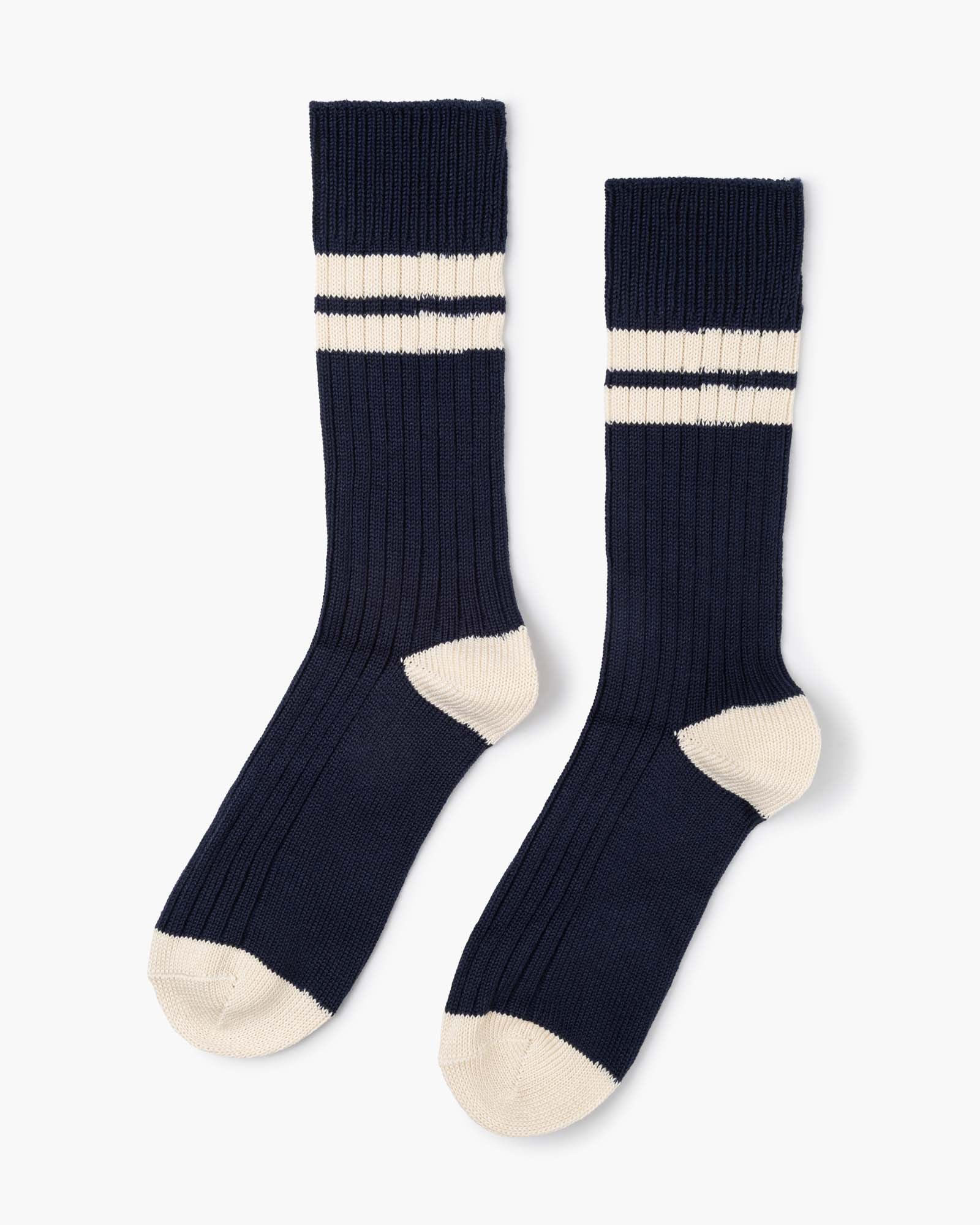 Collage Rib Crew Crew Socks in Navy