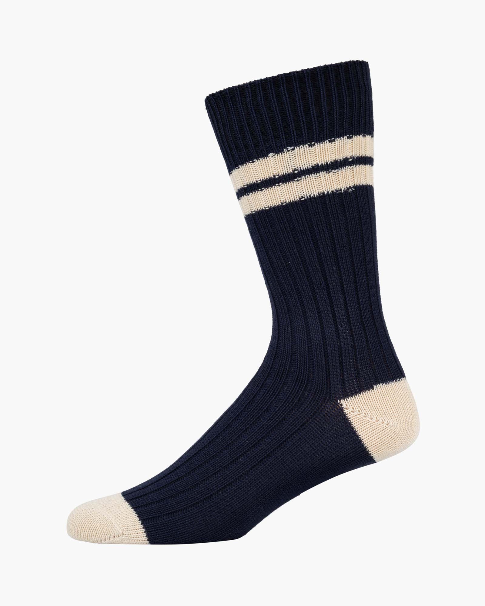 Collage Rib Crew Crew Socks in Navy