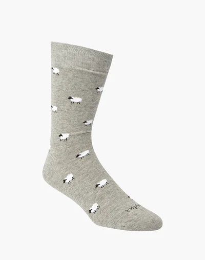 Gray sock with sheep pattern on a white background