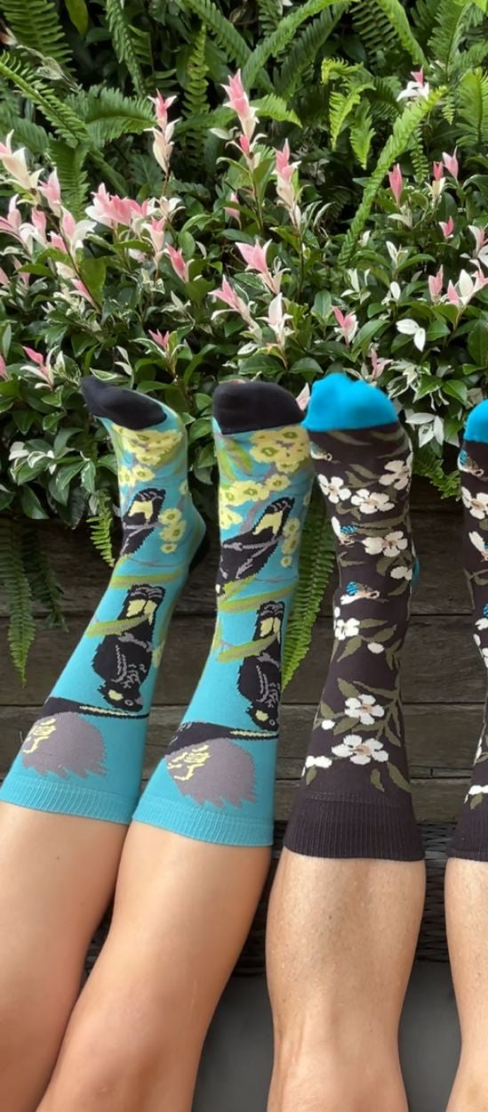 Black Cockatoo Socks in Aqua Blue