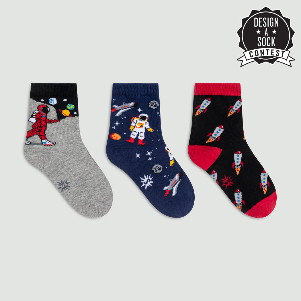 Moon Walk in the Morning Kids Crew Socks - 3 Pack