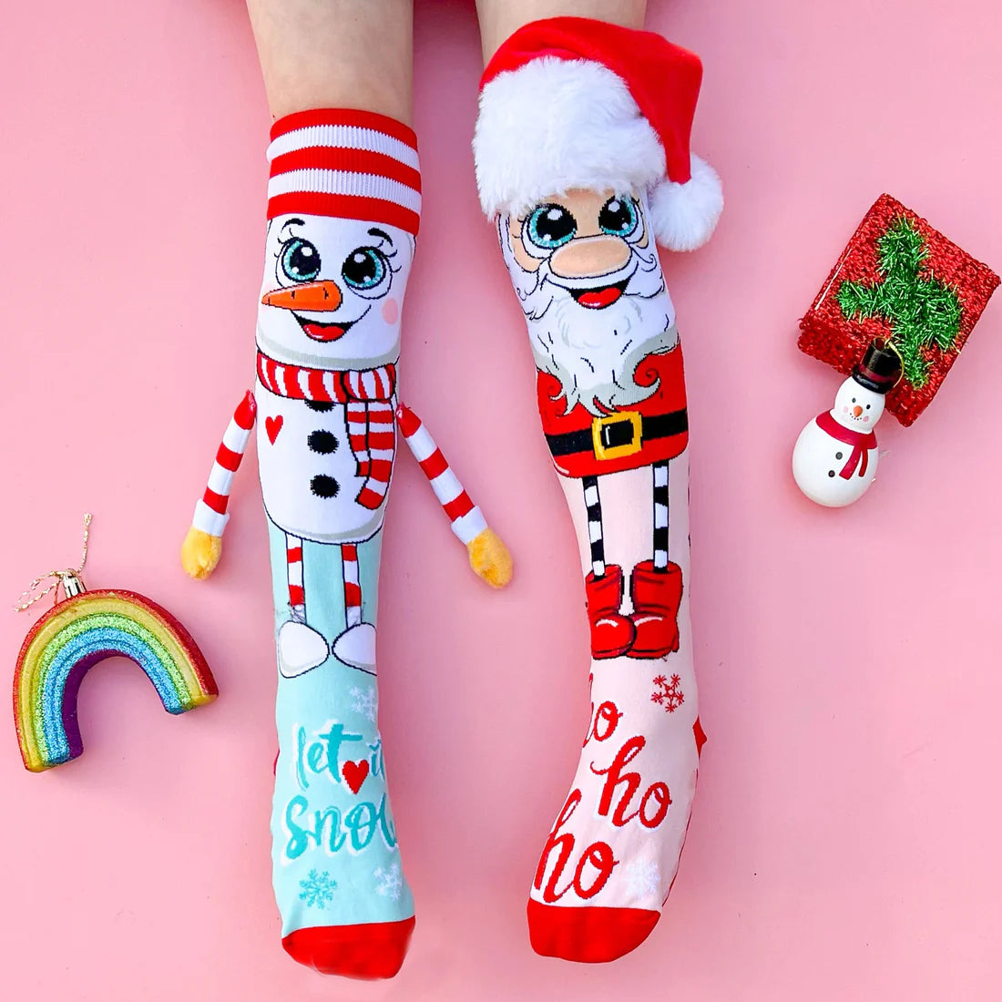 Santa and Snowman Knee High Christmas Socks - The Sockery