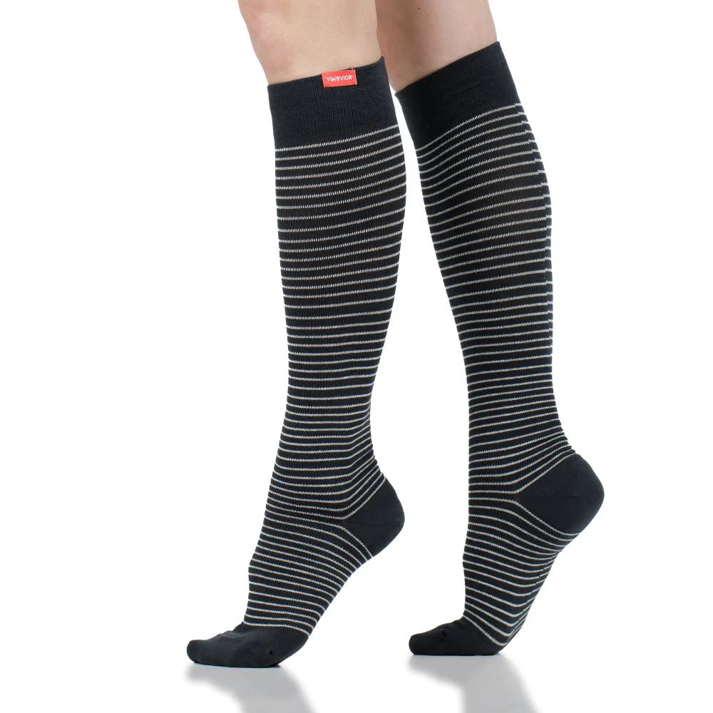 Pinstripe Charcoal & White Compression Knee Highs