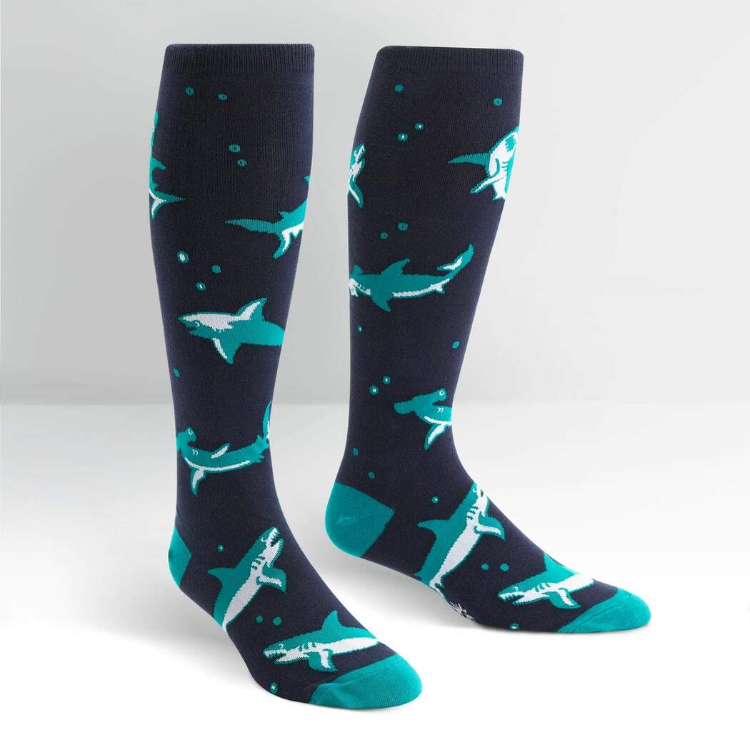 Shark Attack Knee High Socks - Extra Stretchy for Wide Calves - The Sockery