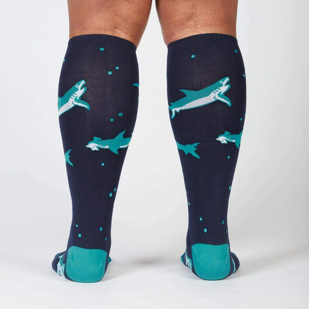 Shark Attack Knee High Socks - Extra Stretchy for Wide Calves - The Sockery