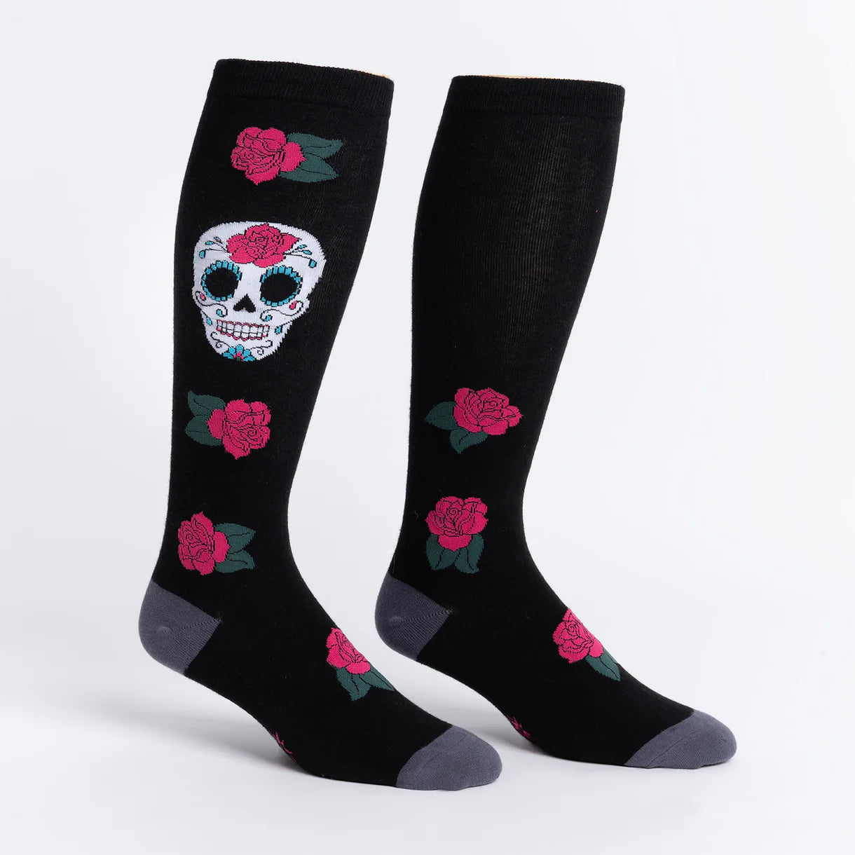 Sugar Skull Knee High Sock in Extra Stretchy for Wide Calves - The Sockery
