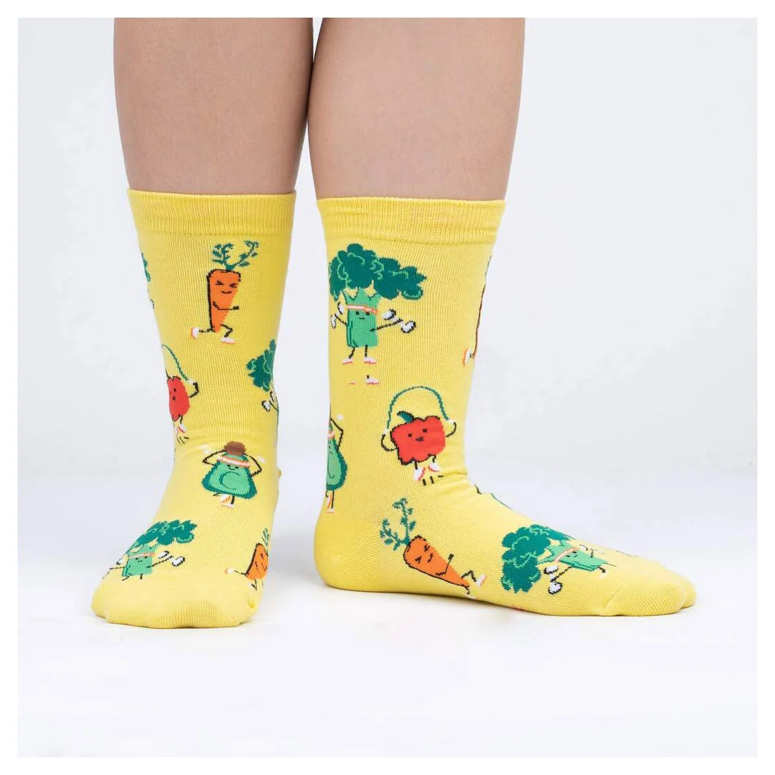yellow socks with vegetables, exercising