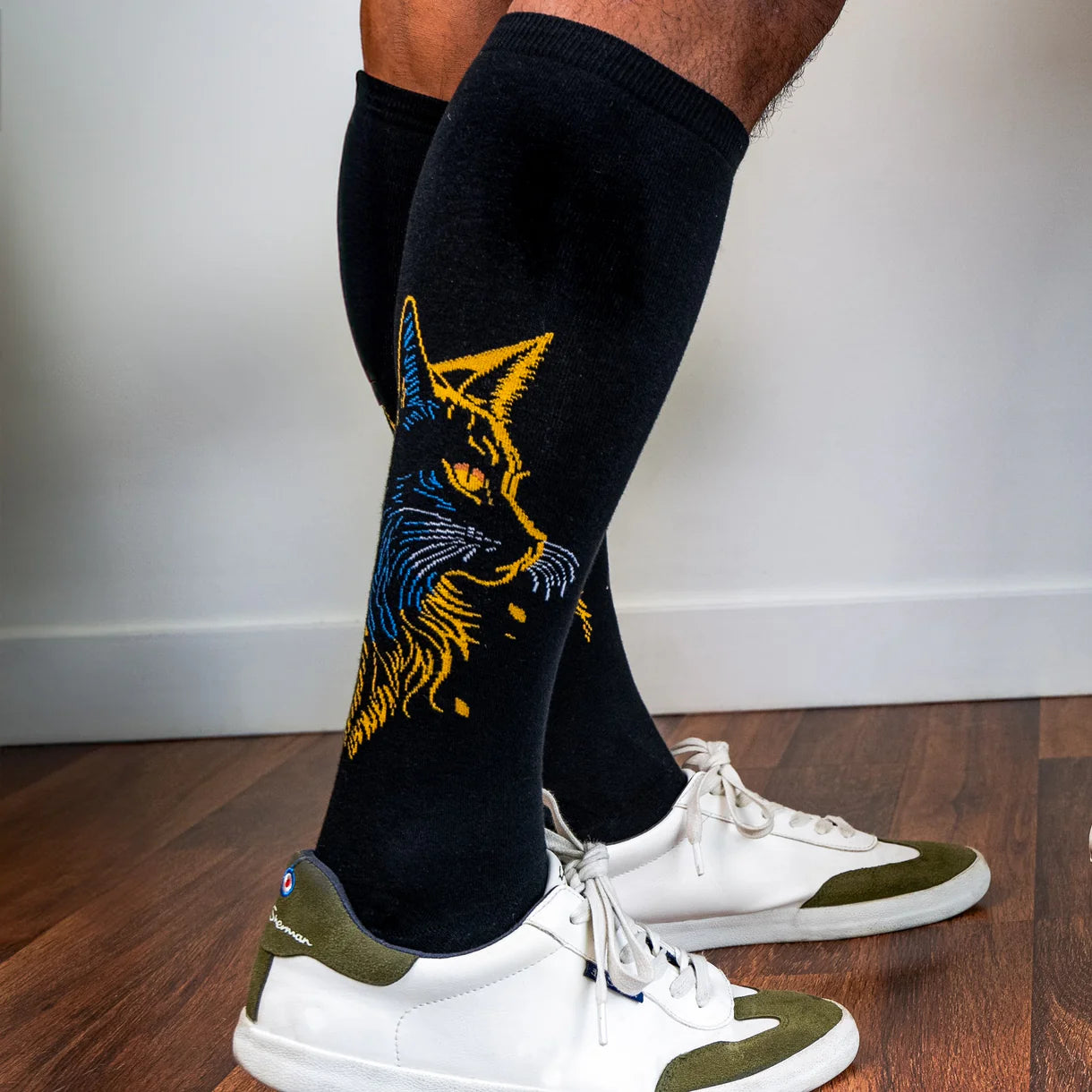 Night Cat Knee High Socks in Extra Stretchy for Wide Calves