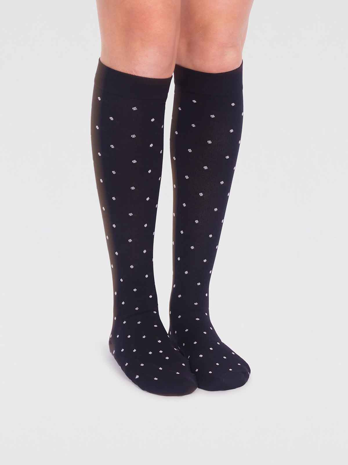 Sustainable Fibre Women's Flight Compression Socks in Spotty Black