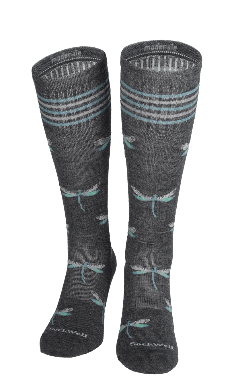 Dragonfly Women's Bamboo/Merino Over the Calf Compression Sock in Charcoal