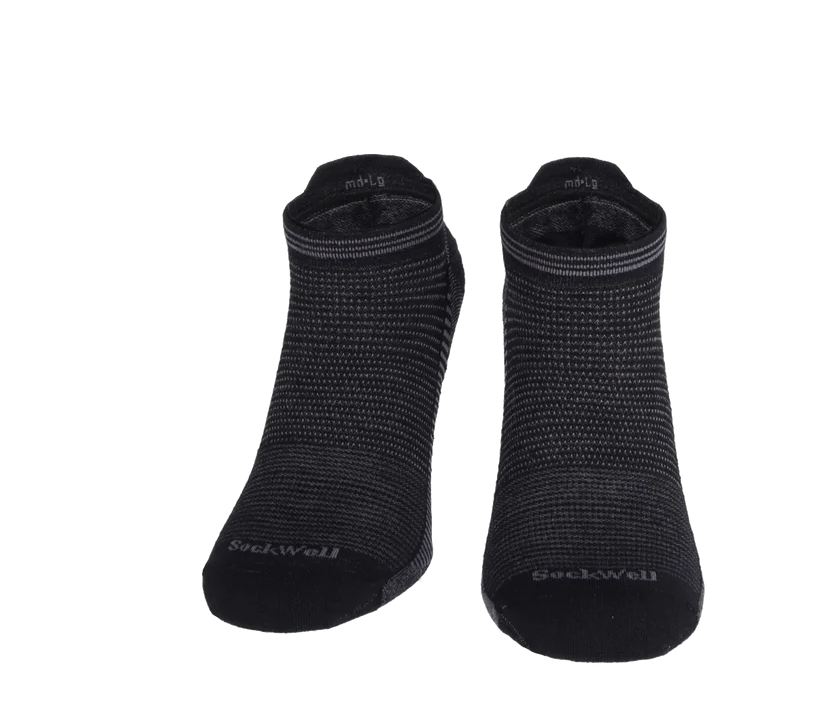 Cadence Micro Men's Bamboo/Merino Moderate Compression Ankle Socks in Black Stripes
