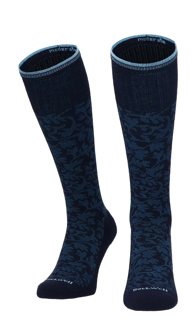 Damask Women's Bamboo/Merino Moderate Graduated Compression Socks in Navy