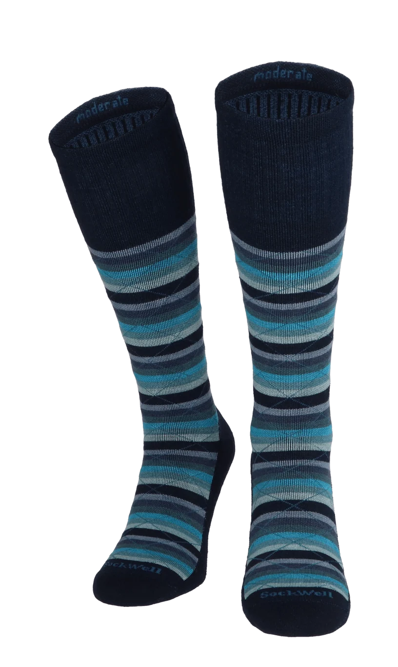Full Array Women's Bamboo/Merino Moderate Graduated Compression Socks in Navy - Wide Calf Fit