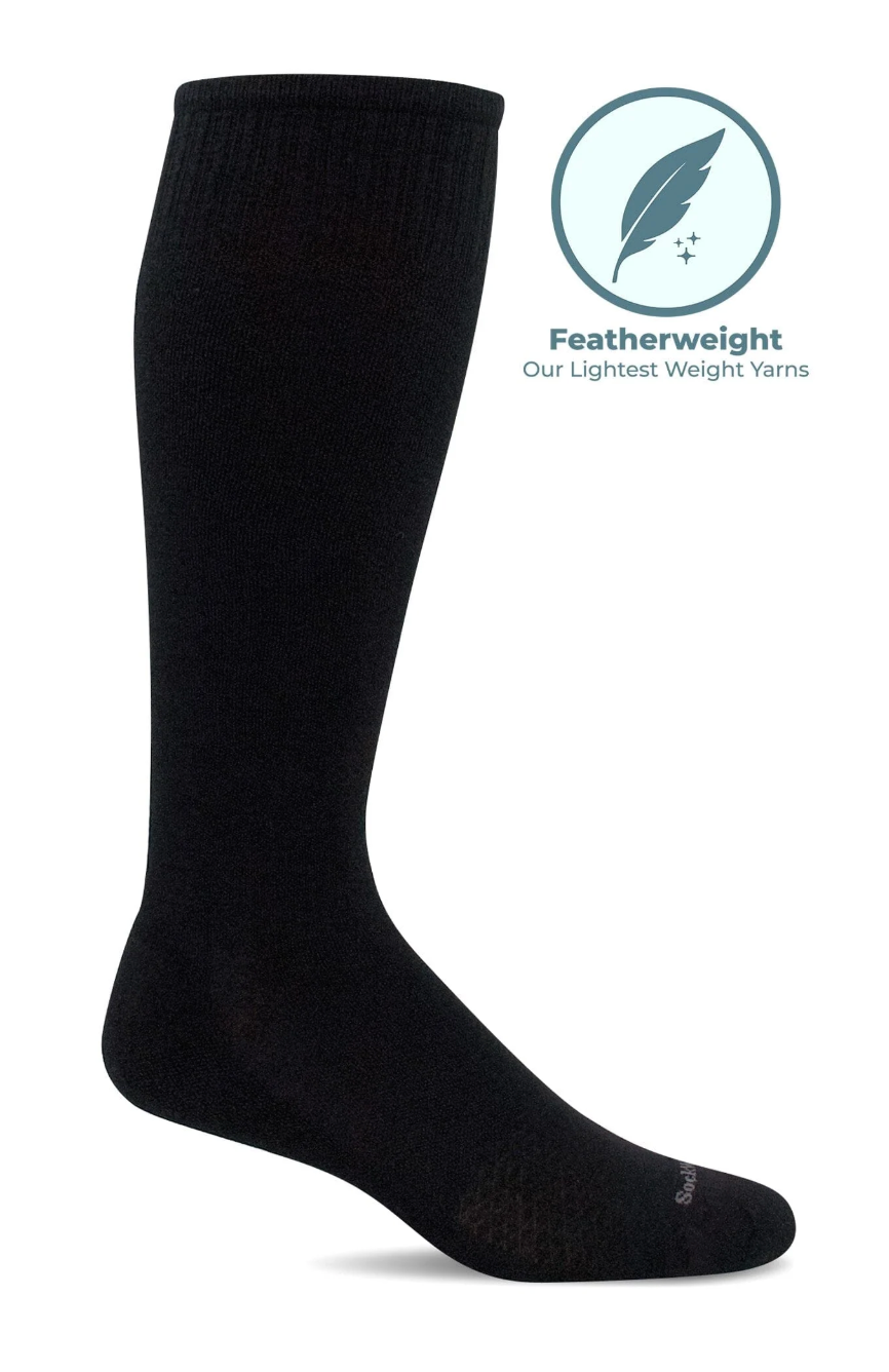 Featherweight Men's Bamboo/Merino Moderate Compression Socks in Solid Black