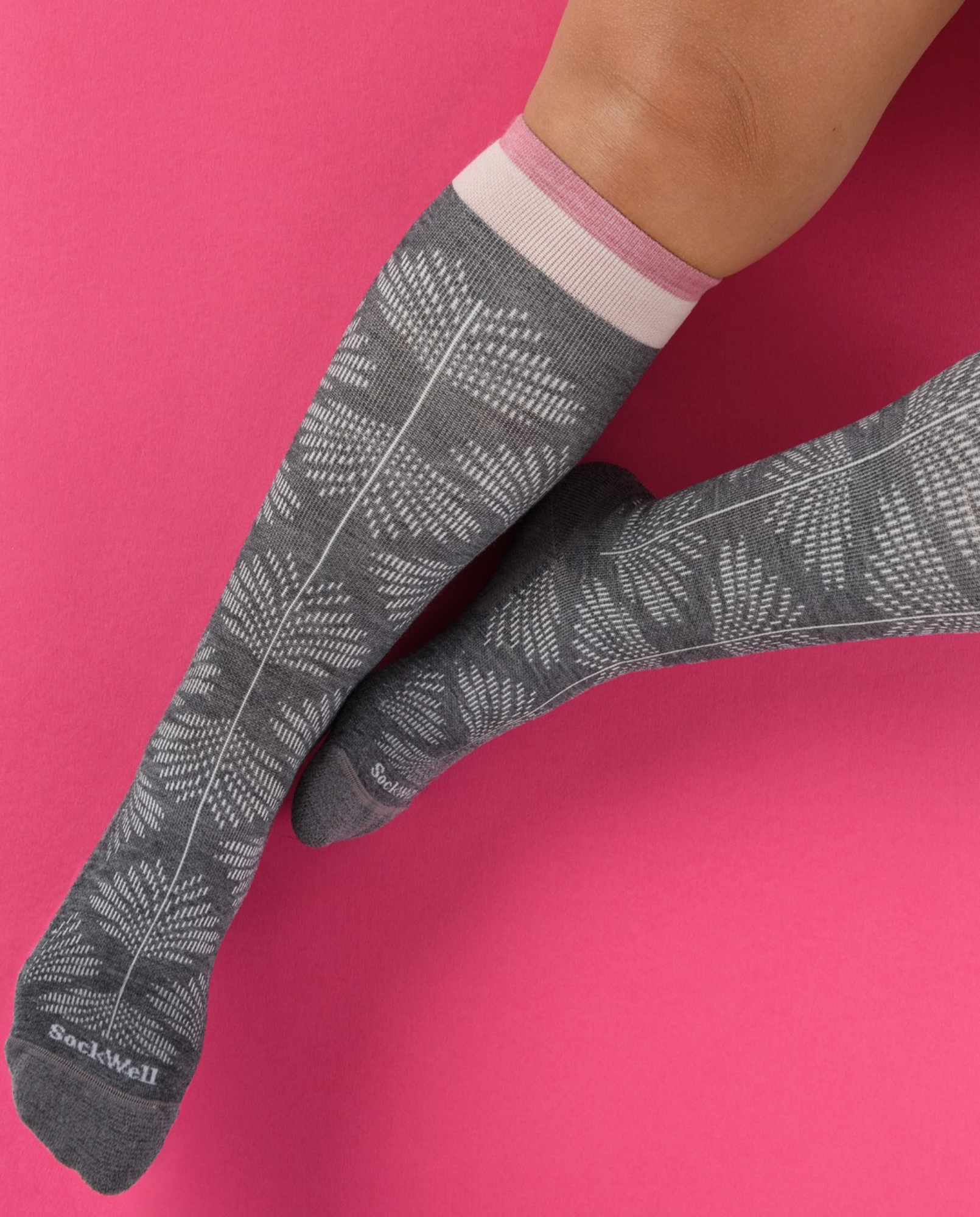 Full Floral Women's Bamboo/Merino Moderate Graduated Compression Socks in Charcoal- Wide Calf Fit