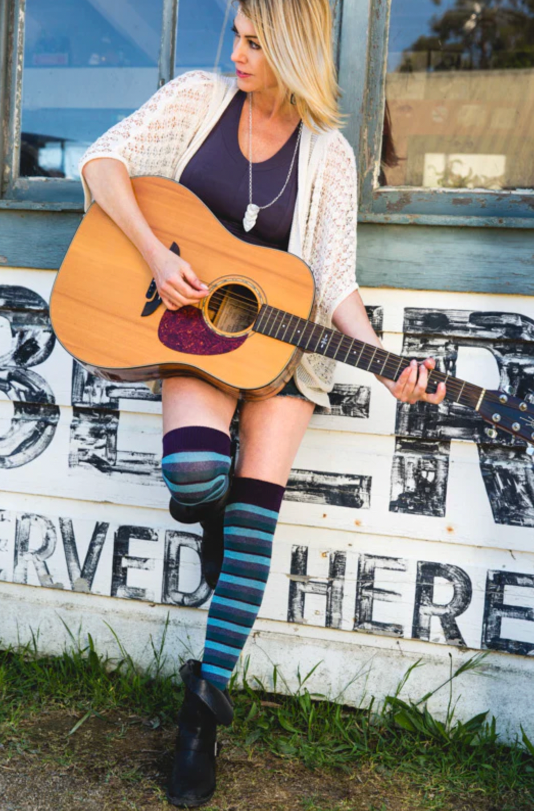 Cool Blue Stripes Over the Knee Socks