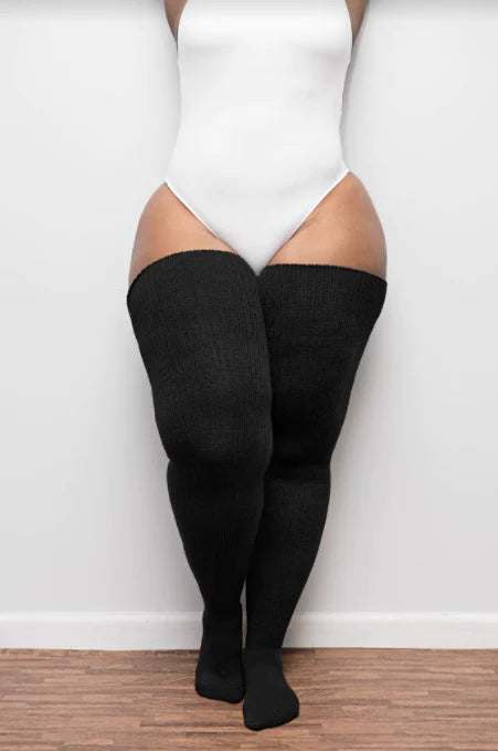 Plus Size Thigh High Socks in Classic Black