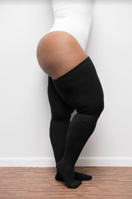 Plus Size Thigh High Socks in Classic Black
