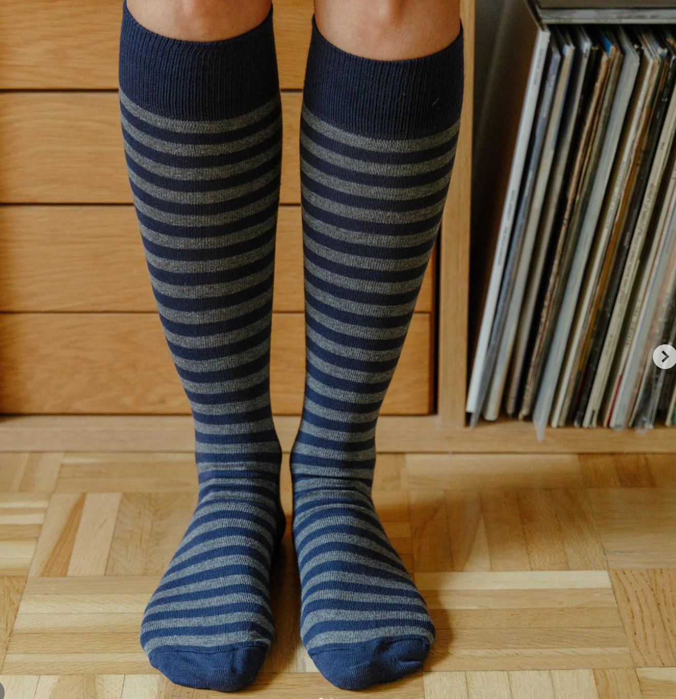 Striped Knee High Sock in Bottle Green and Grey