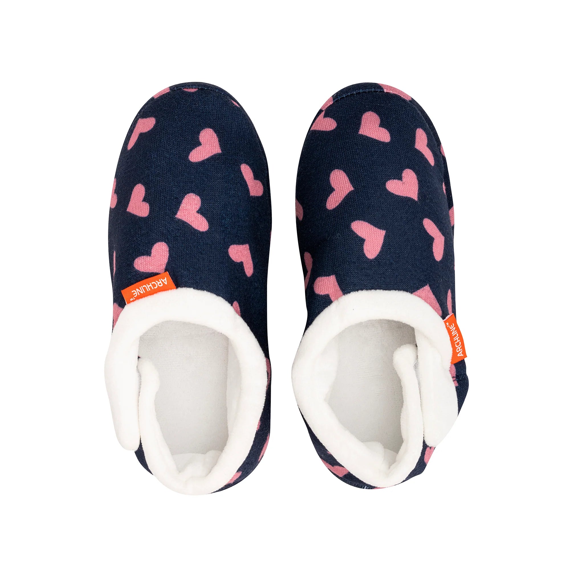 Archline Orthotic Slippers Closed – Navy with Pink Hearts - The Sockery