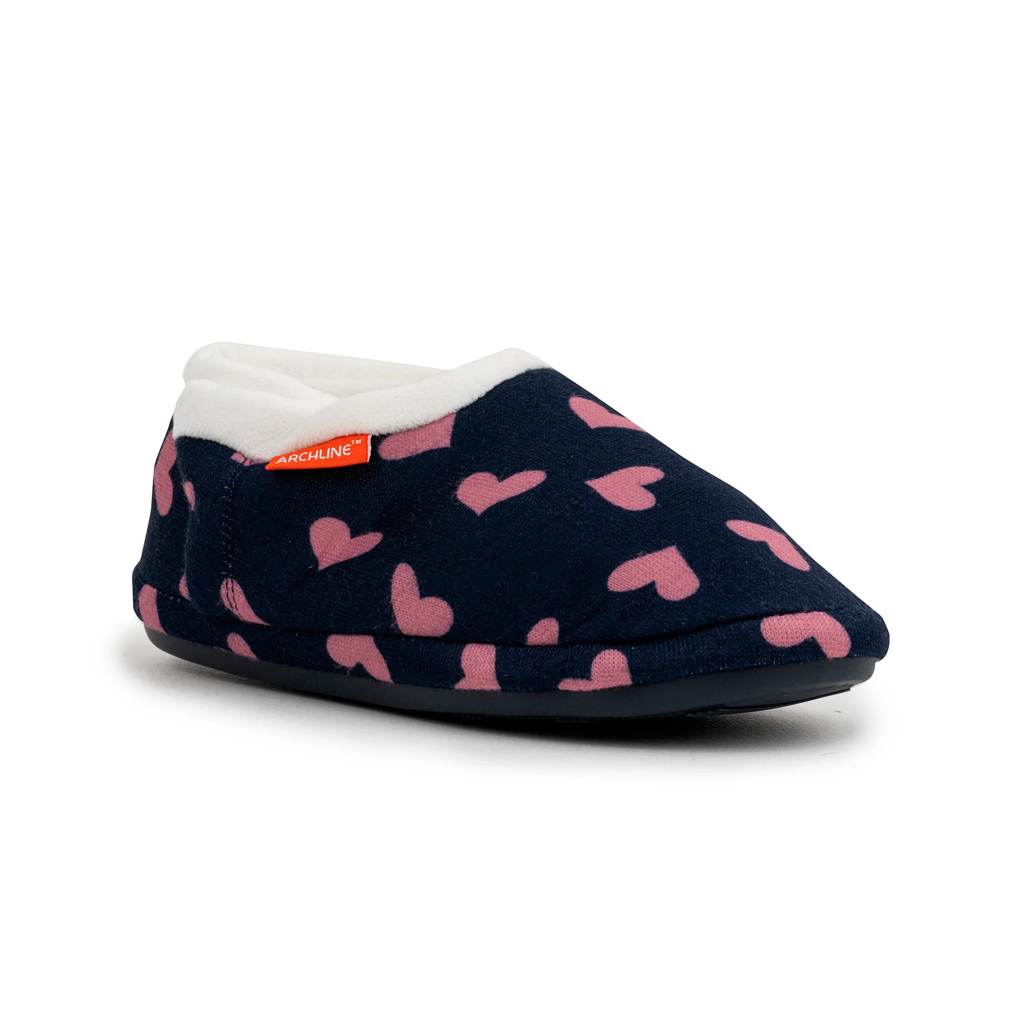 Archline Orthotic Slippers Closed – Navy with Pink Hearts - The Sockery