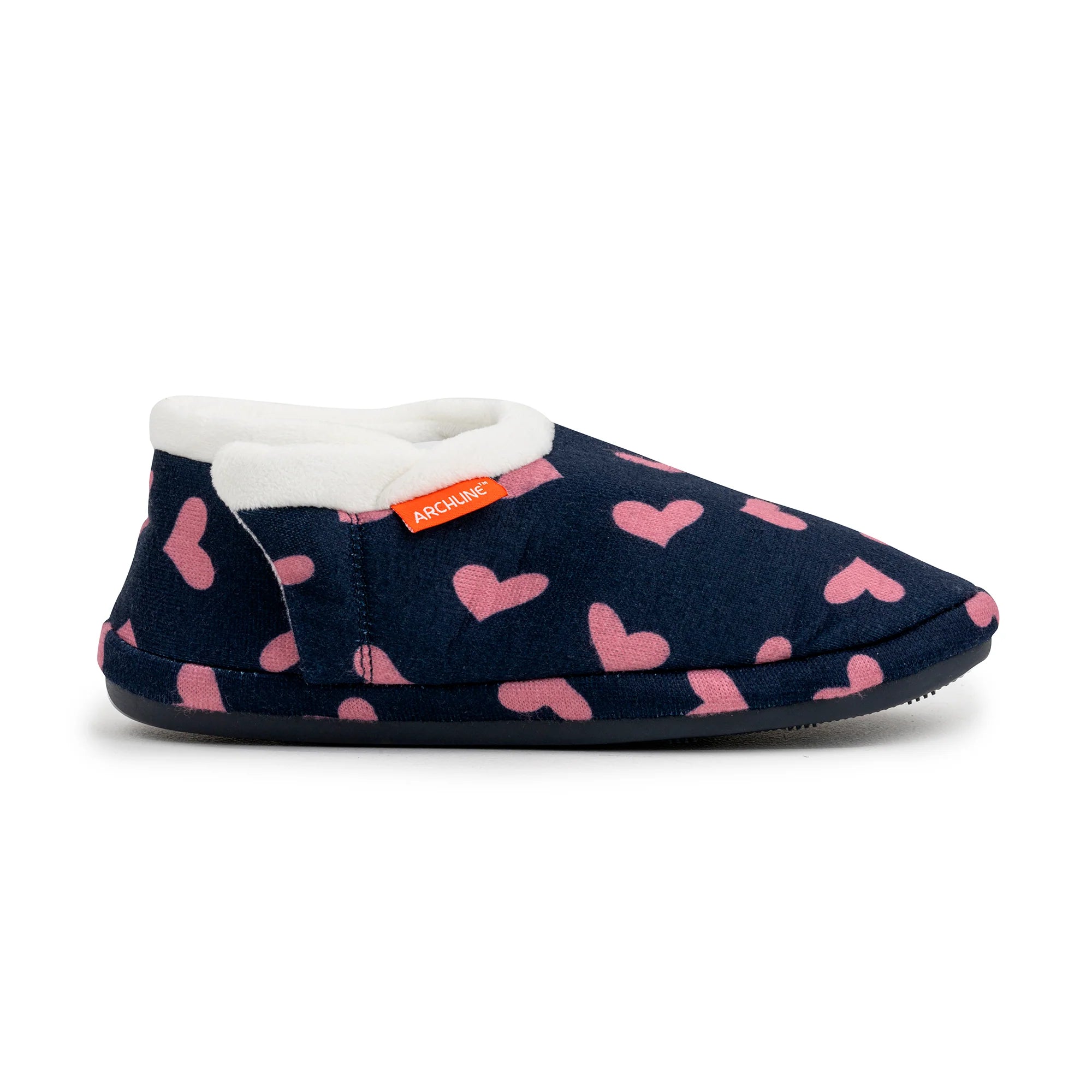 Archline Orthotic Slippers Closed – Navy with Pink Hearts - The Sockery