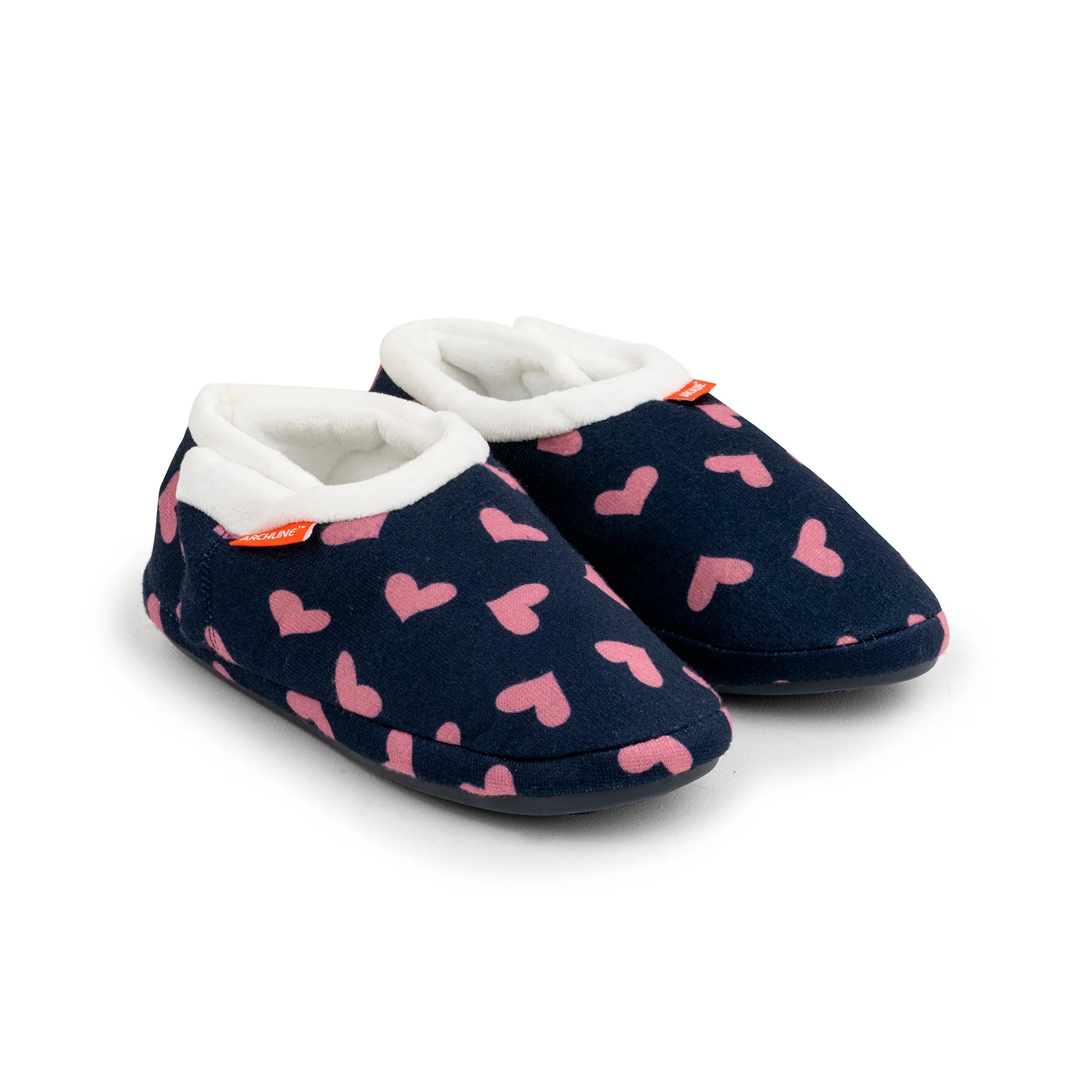Archline Orthotic Slippers Closed – Navy with Pink Hearts - The Sockery