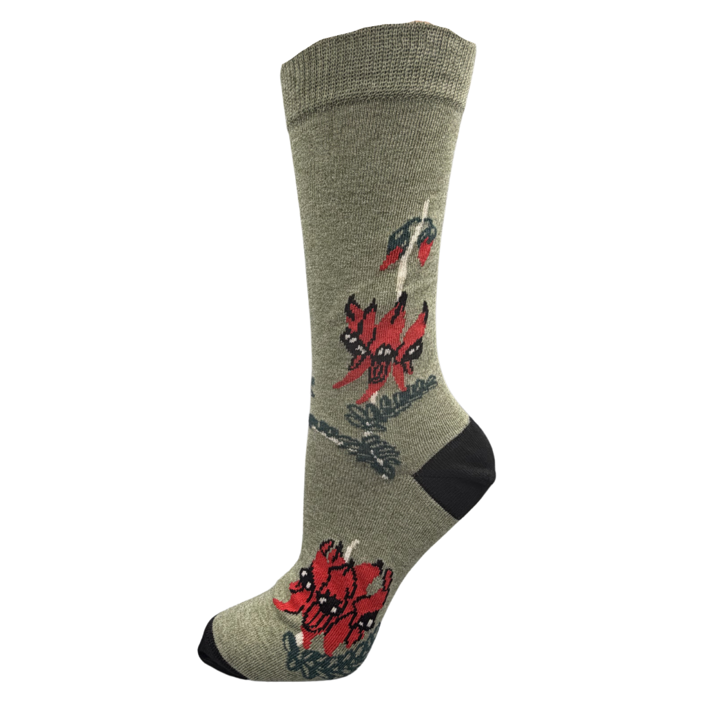 sock with sturt desert pea on