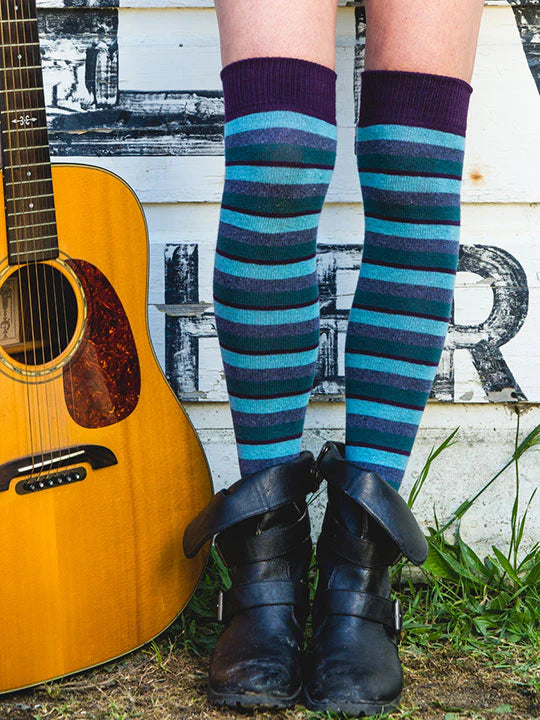 Cool Blue Stripes Over the Knee Socks