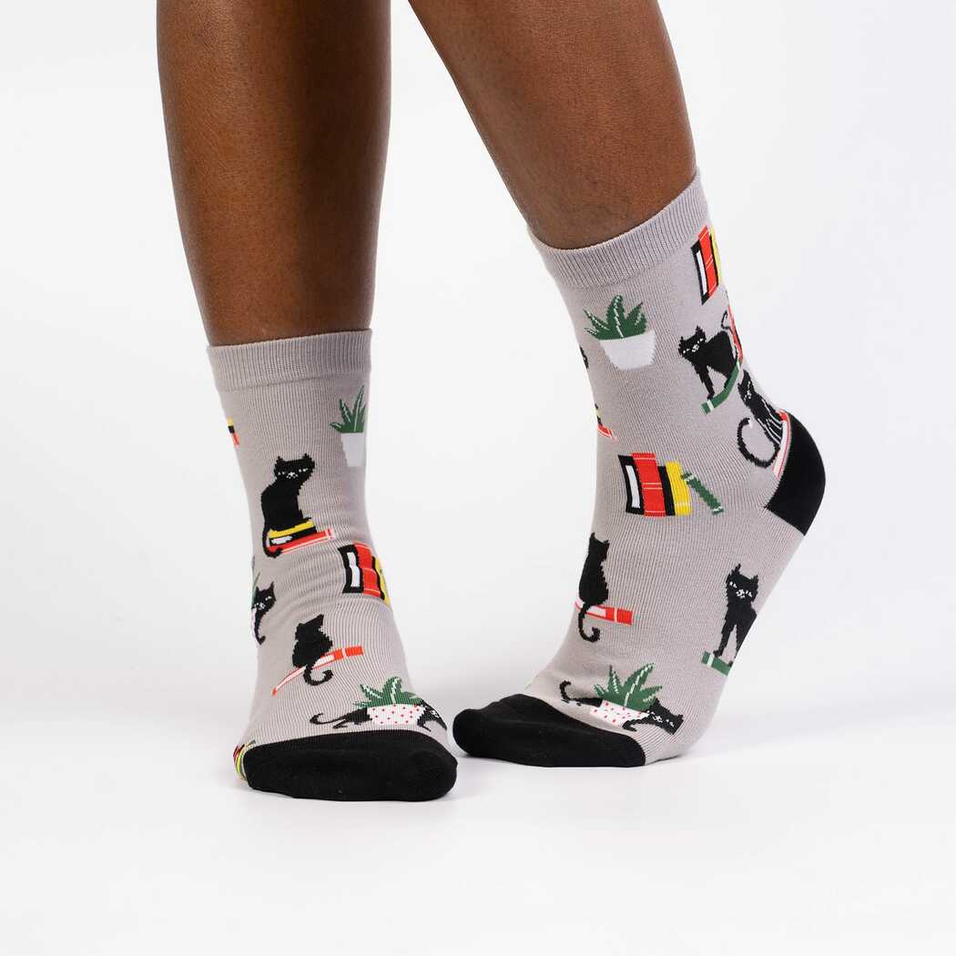 Booked for Meow Women's Crew Socks - The Sockery