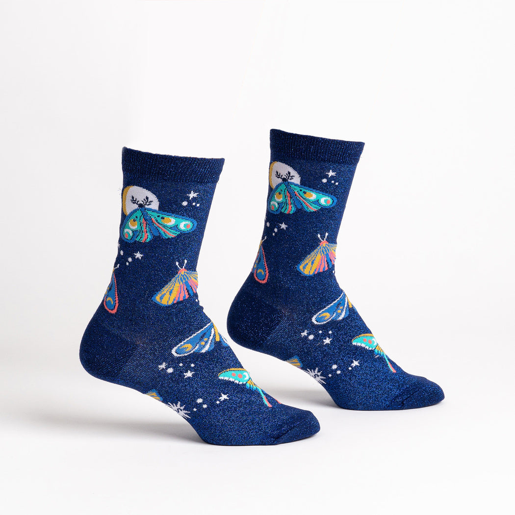 Moonlit Moth Shimmer Women's Crew Sock - The Sockery