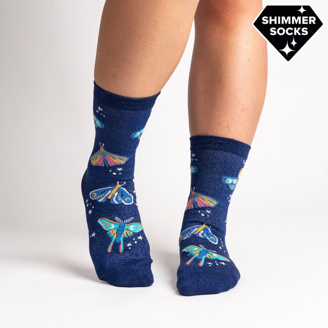 Moonlit Moth Shimmer Women's Crew Sock - The Sockery