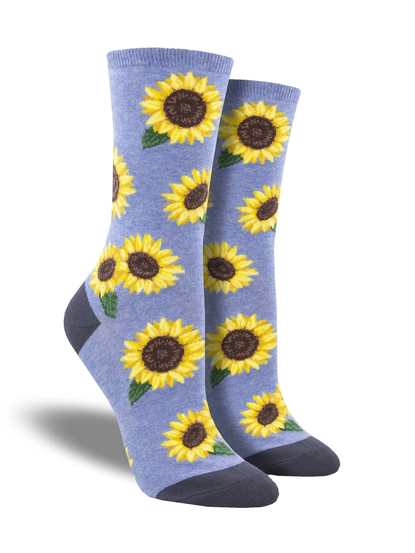 Blue socks with sunflower pattern
