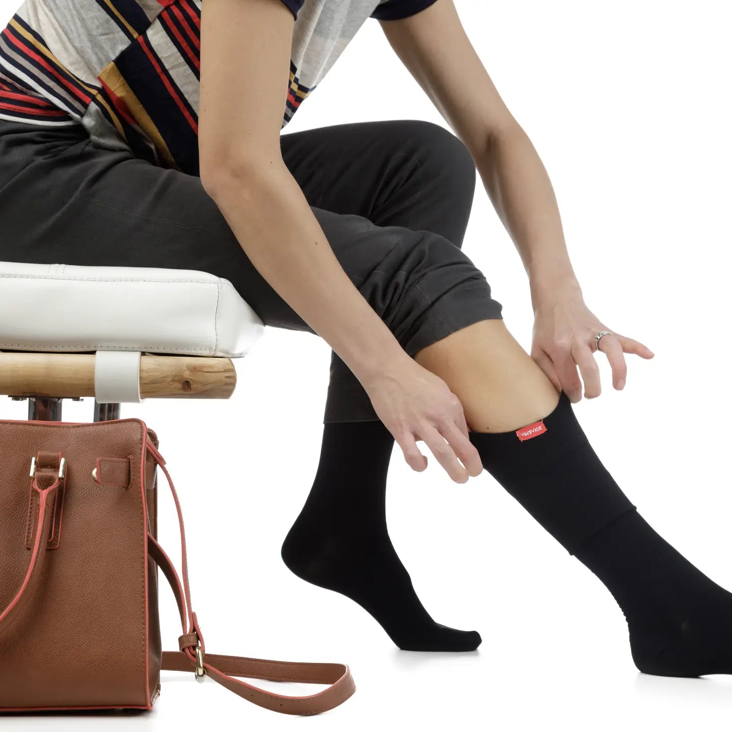Solid Black Moderate Compression Cotton Knee Highs