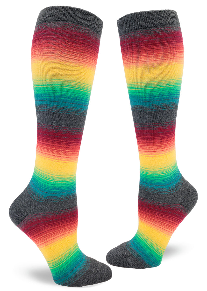 Awesome Dark Rainbow Stripe Knee-High Women's Sock