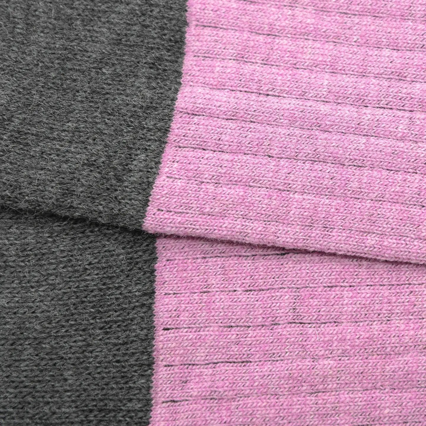 Wool Ribbed Knee High Sock in Pink and Anthracite