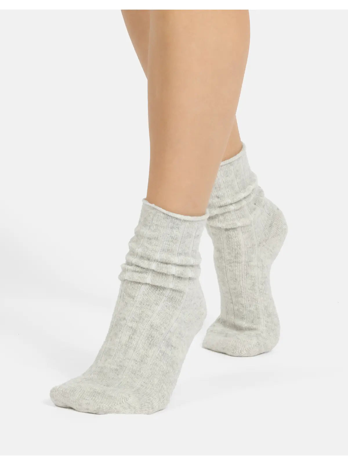 Light grey cashmere blend socks, quarter length.