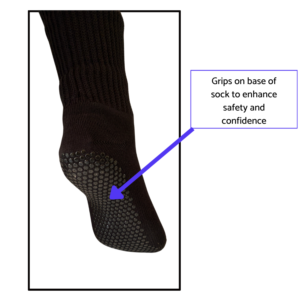 Extra Wide Comfort Stretch Socks in Black With Grip Sole