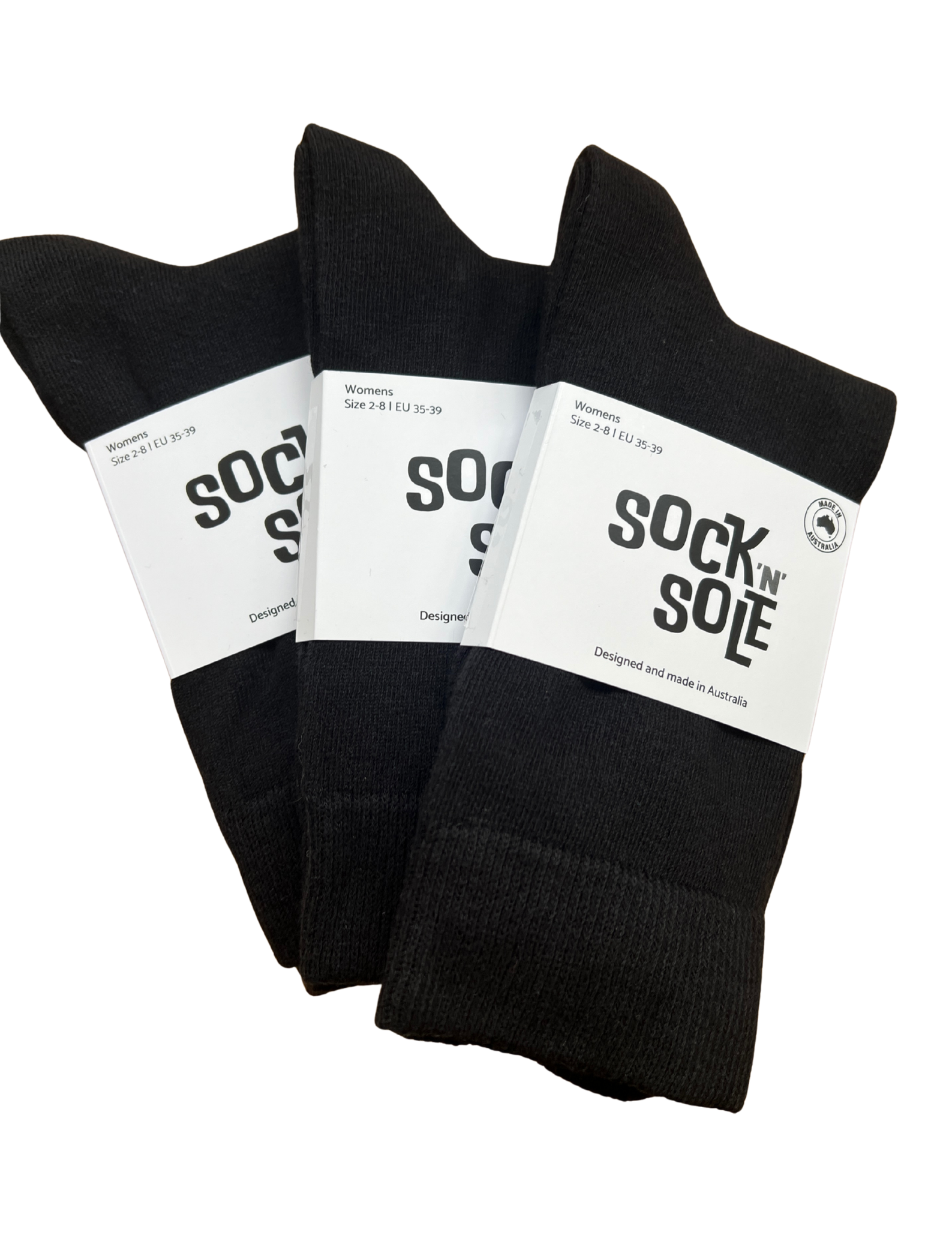 3 Pair Pack of Black Women's Crew Socks - Aussie Made