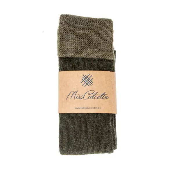 Wool Ribbed Knee High Sock in Forest green and Sage