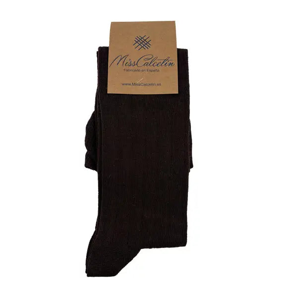 Ribbed Cotton Knee High Sock in Chocolate