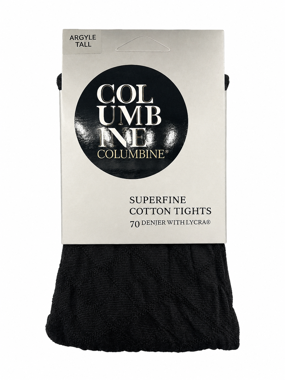 Packaging of Columbine superfine diamond cotton tights on a white background